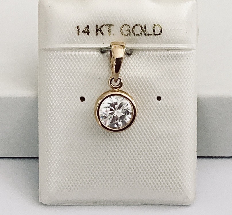 Elegant Solid 14K Yellow / White Gold Cubic Zirconia Bezel Set Pendants NEW