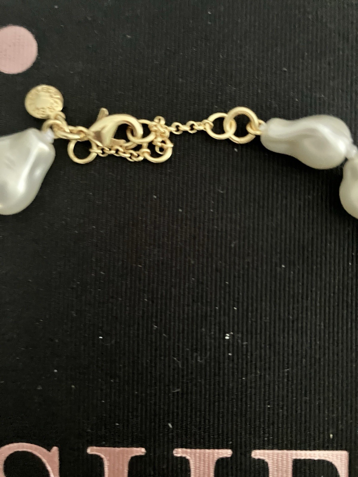 NWT J Crew White Baroque Pearl Beaded Necklace Gold Tone Padlock Key Charm