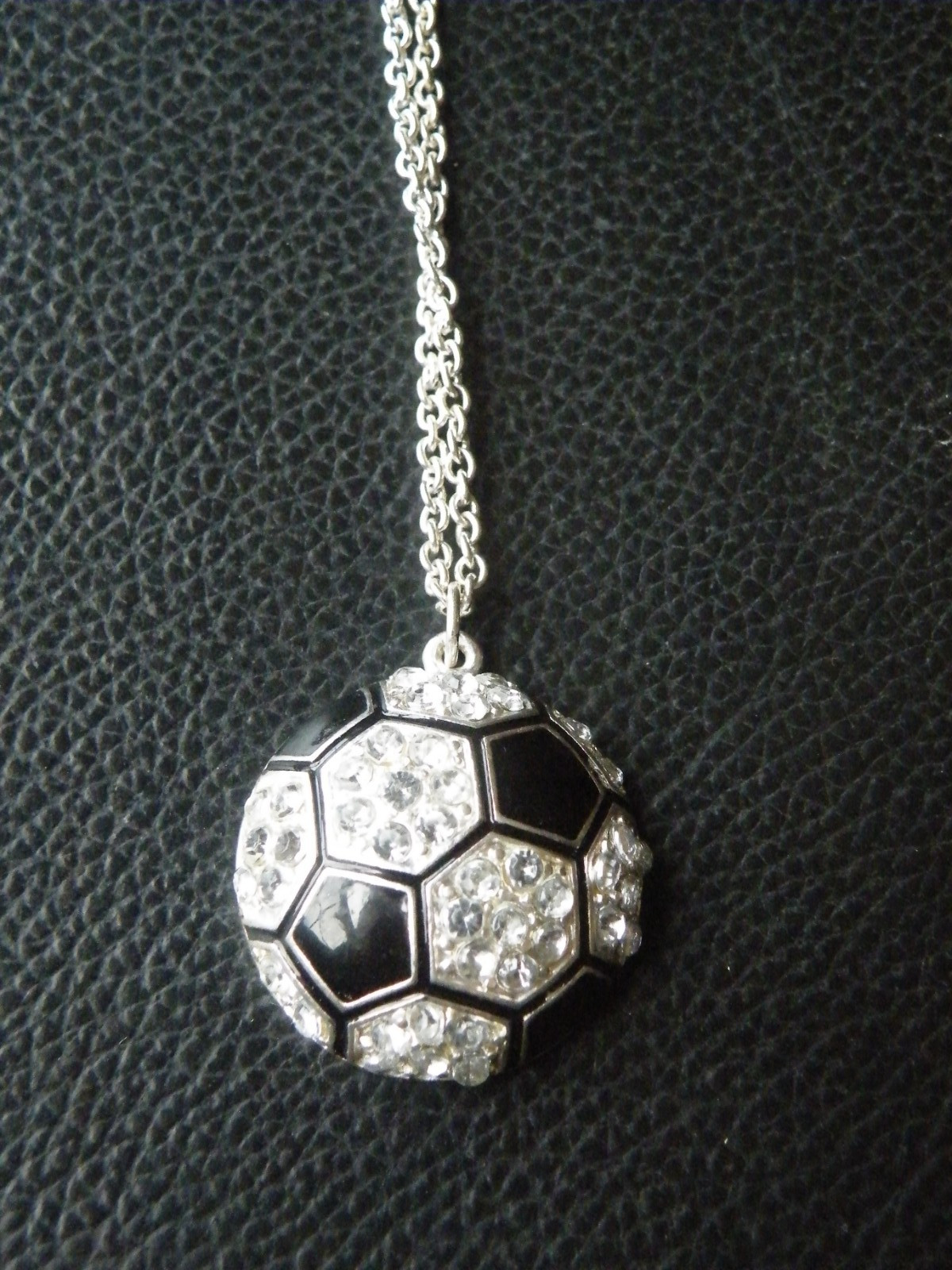 SPORTS Soccer or Football NECKLACE Jewelry BALL Pendant & Chain SPARKLE Stones