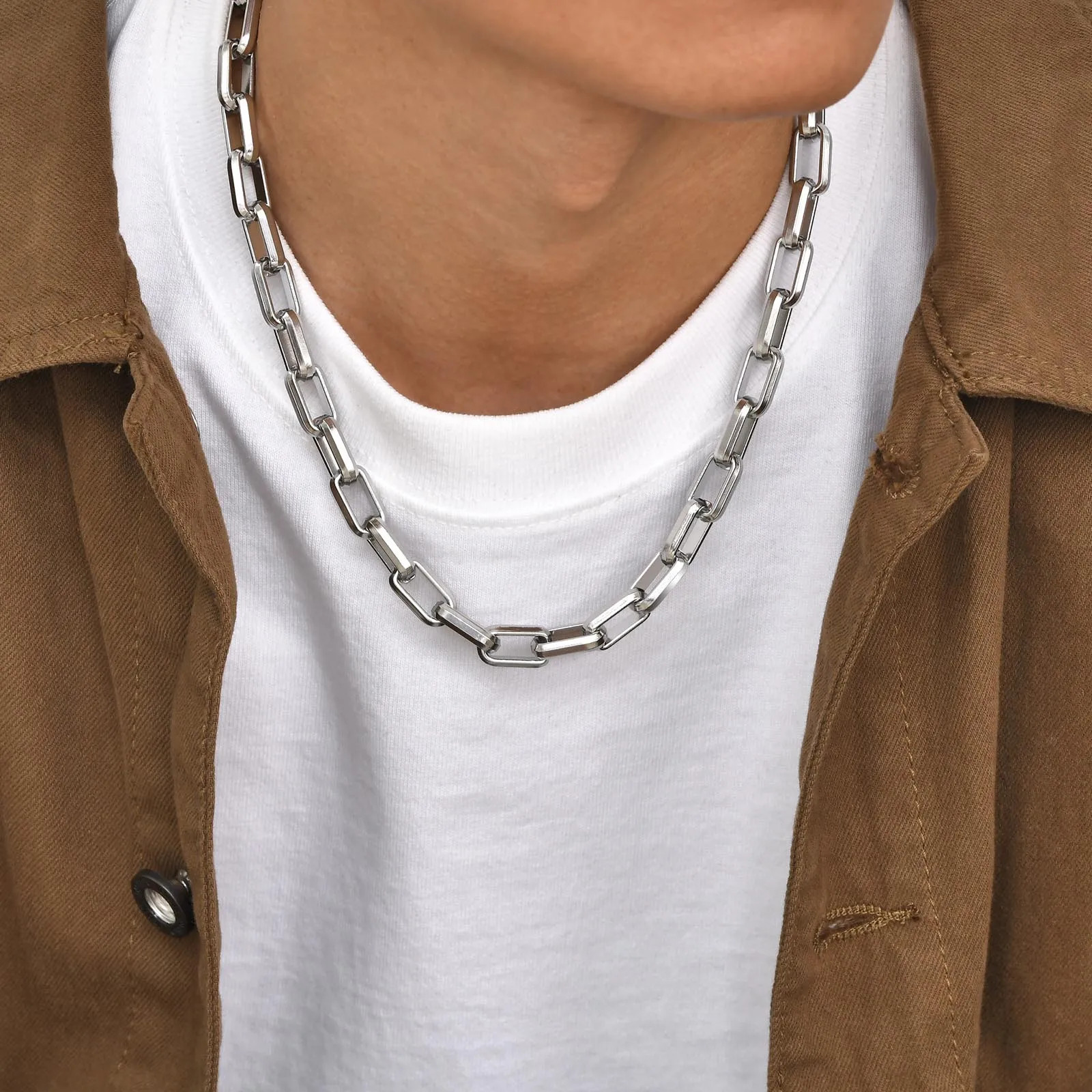 Rectangle Chunky Square Chain Necklace Stainless Steel 50/55/60 cm Men Boys