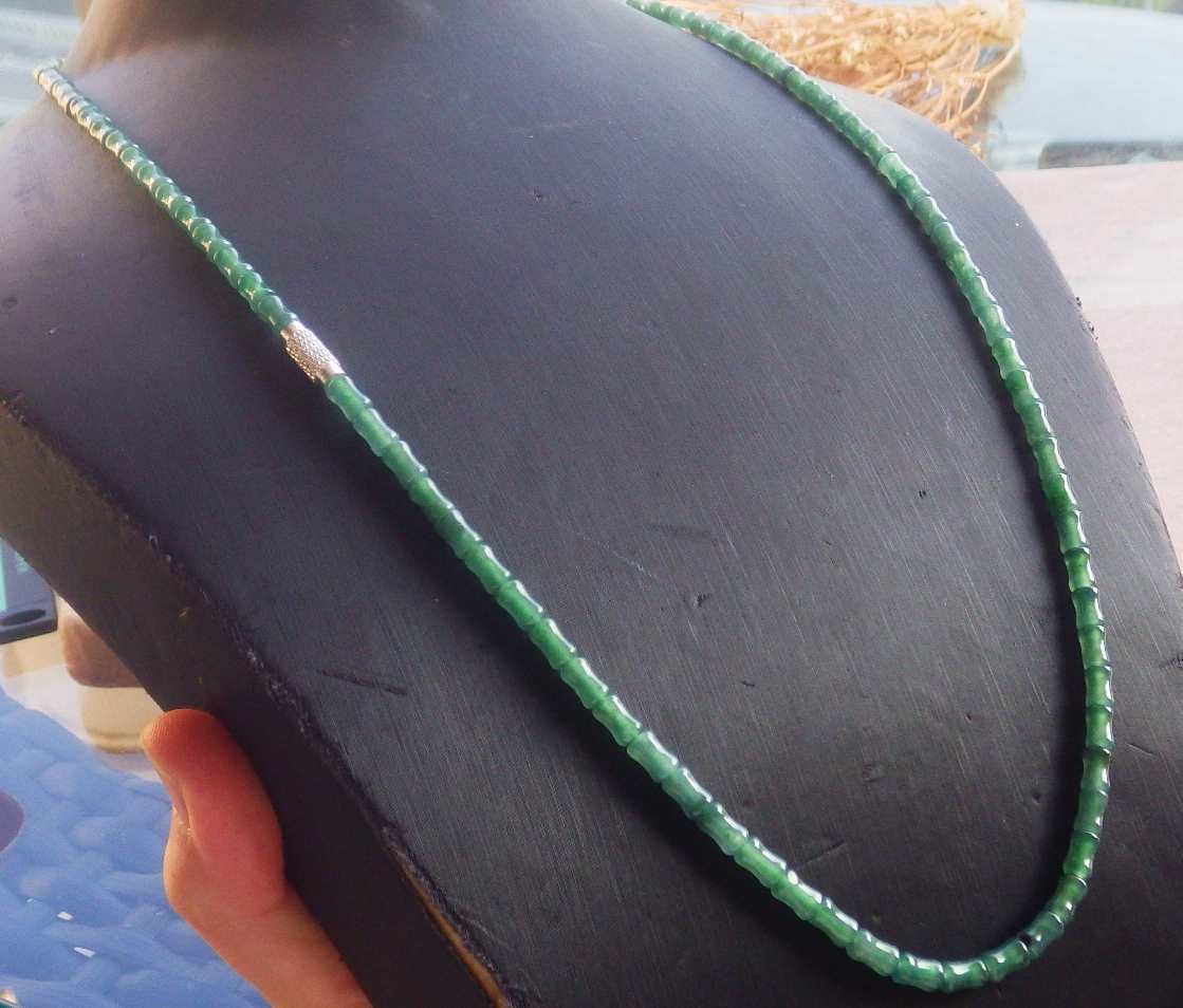 1 Pcs Video Certified Natural A Jade Jadeite Bamboo Bead Necklace 项链 122924