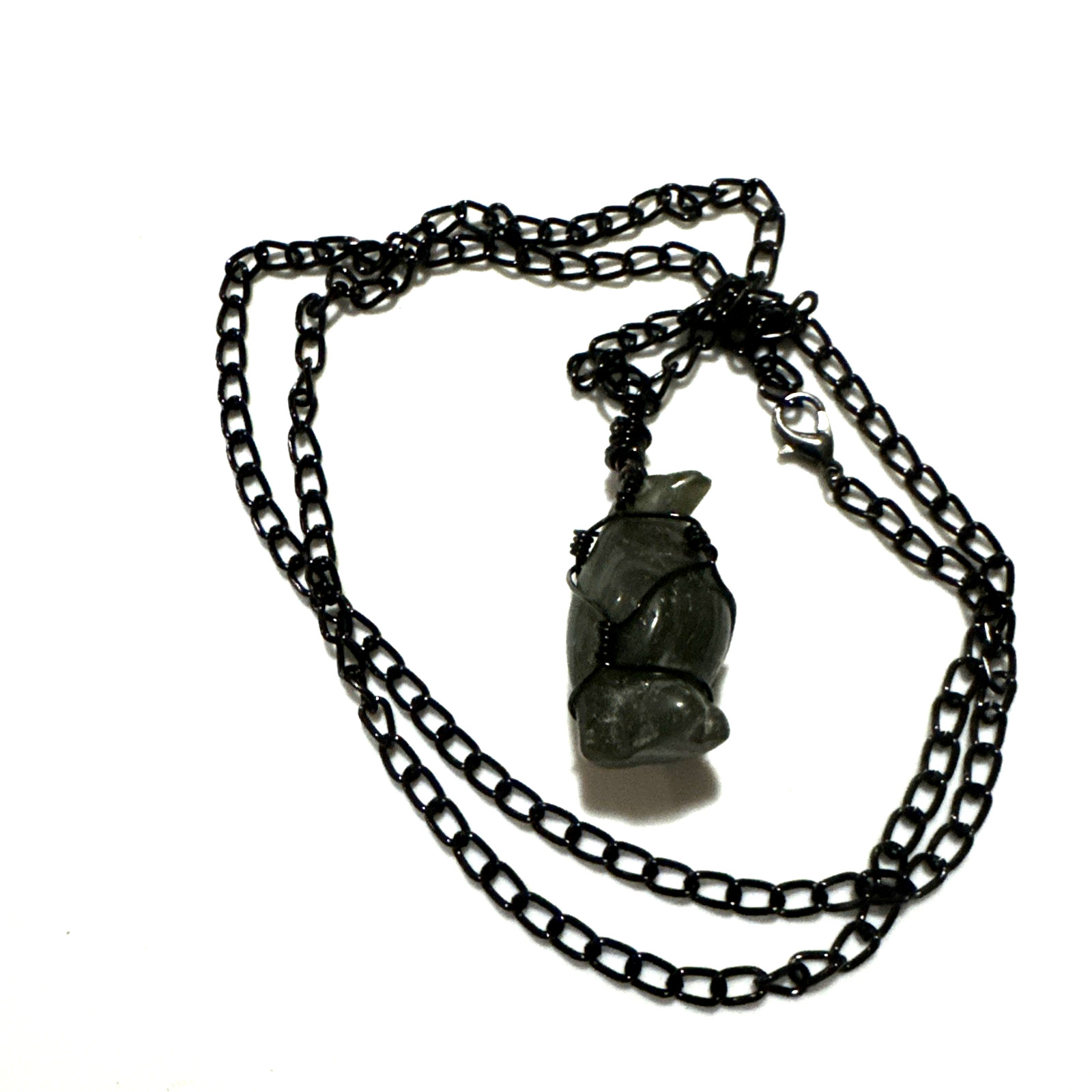 Labradorite Penguin Pendant Necklace Jewelry Black 30″ Chain Genuine Stone Bling