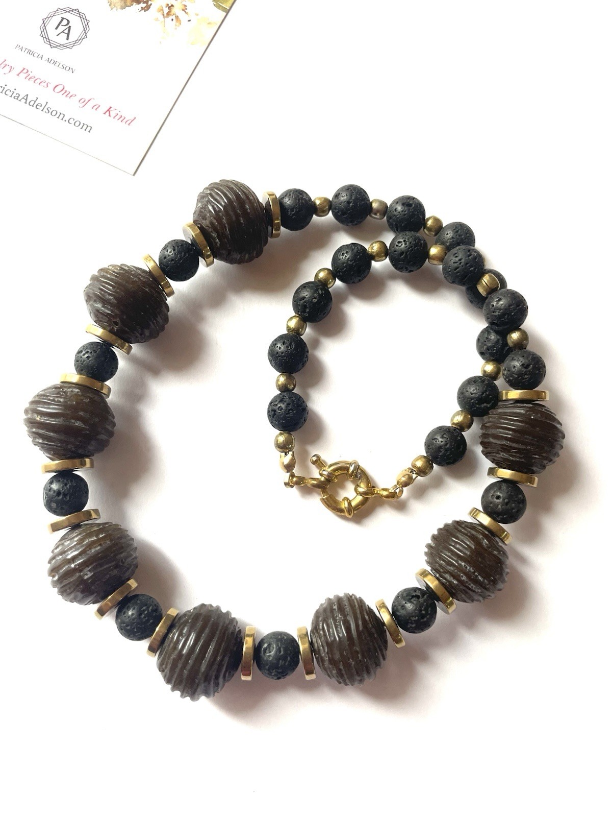 Black Necklace Lava Stones And Acrylic Designer by Patricia Adelson