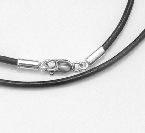 STR Silver Black Genuine Leather 2mm Choker Necklace 16″ 18″ 20″ 22″ 24″ Lobster