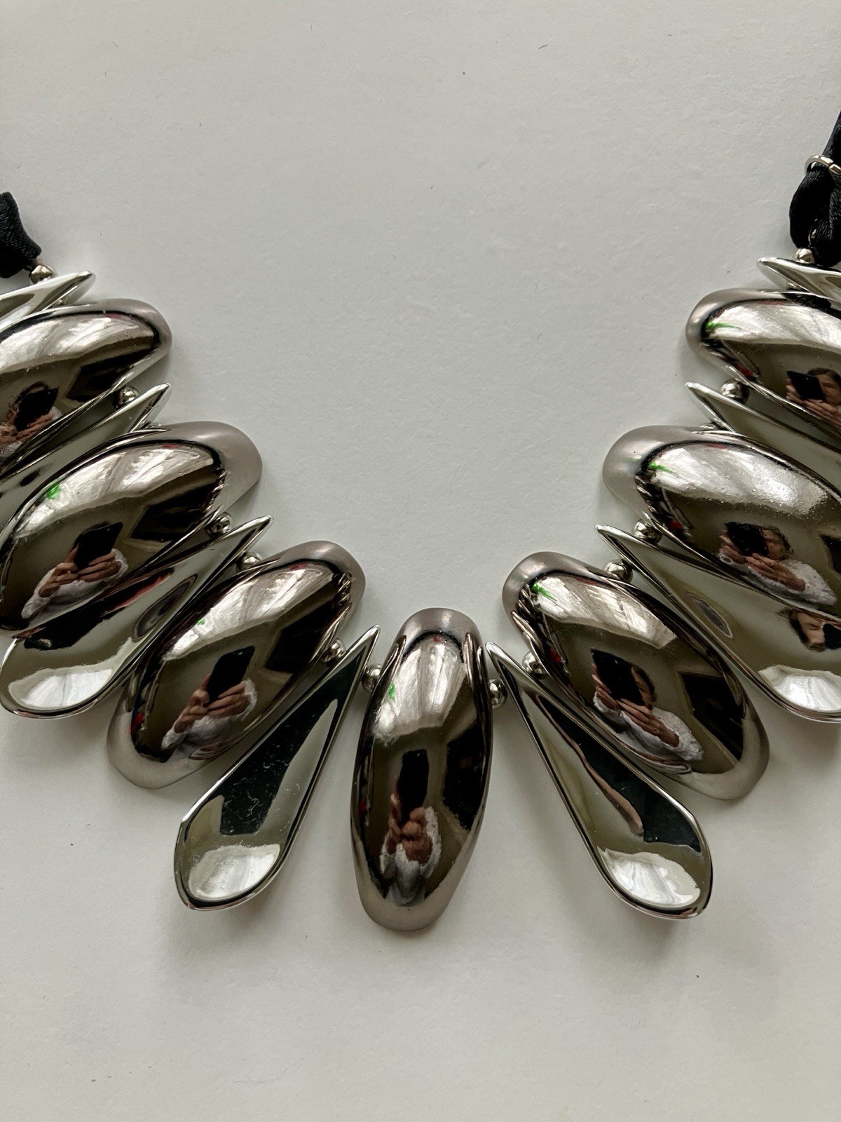 Statement Silver Gunmetal Tone Collar Necklace Nugget Choker Bib Adjustable Ties