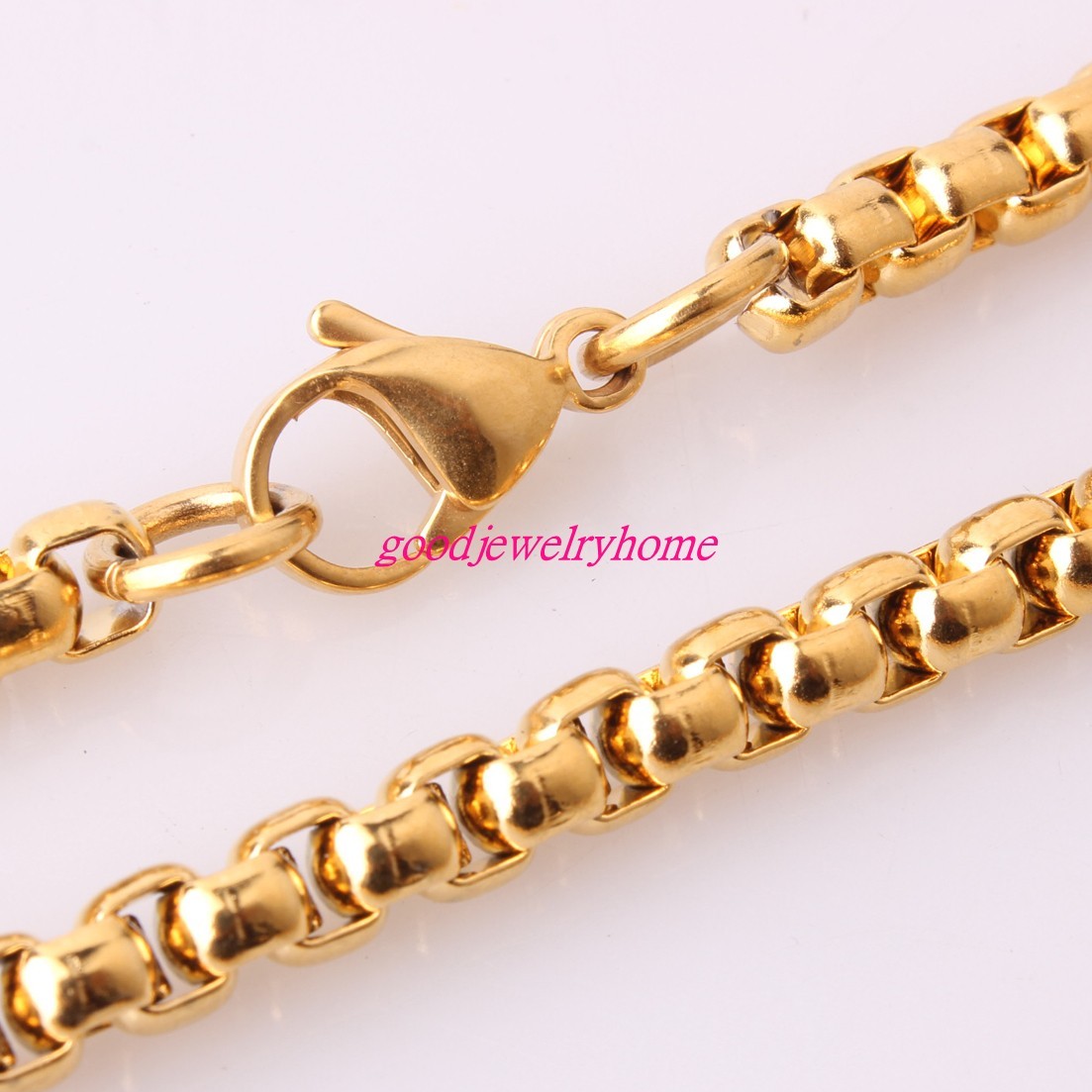 2/3/4/5/7MM Gold Plated Stainless Steel Rolo Box Chains Necklace Bangle 7″-40″