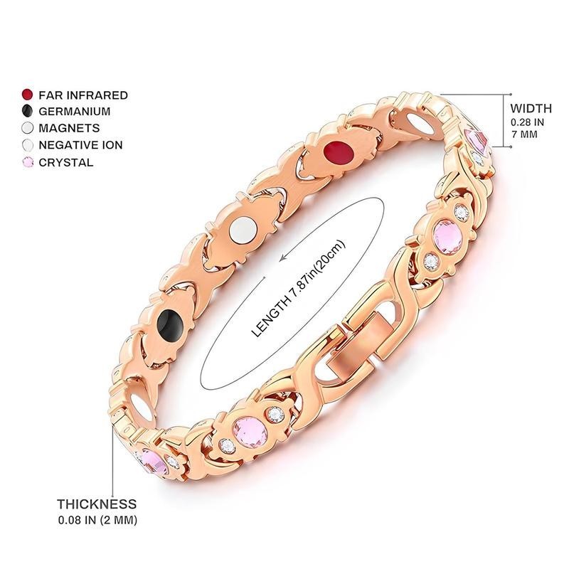Women’s Leaf Design Pure Copper Magnetic Bracelet with Diamonds-3500 Gauss Magne