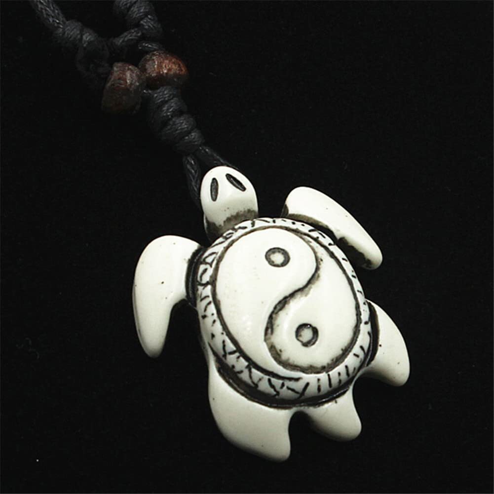 Unisex Adults Tai Chi Yin Yang Turtle Necklace Black and White, 16 Inches