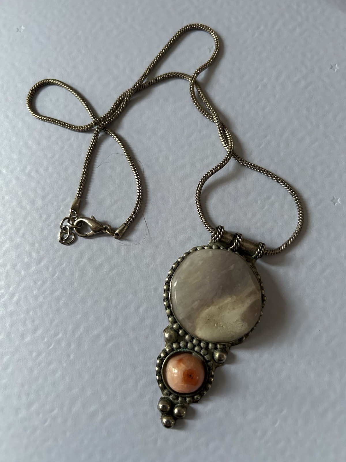 Silver Plated Ethnic Gemstone Pendant Necklace 20” Boho
