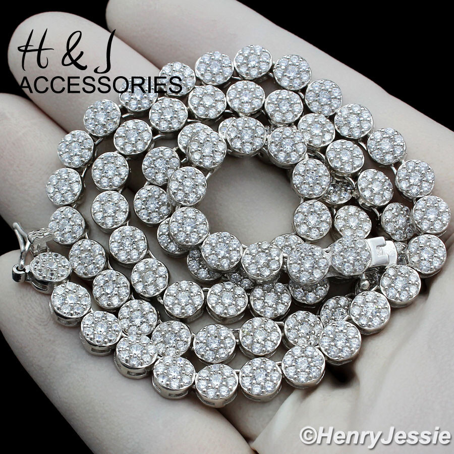 MEN 925 STERLING SILVER 18″-30″X5MM 1 ROW ICY CZ FLOWER CLUSTER NECKLACE*N15