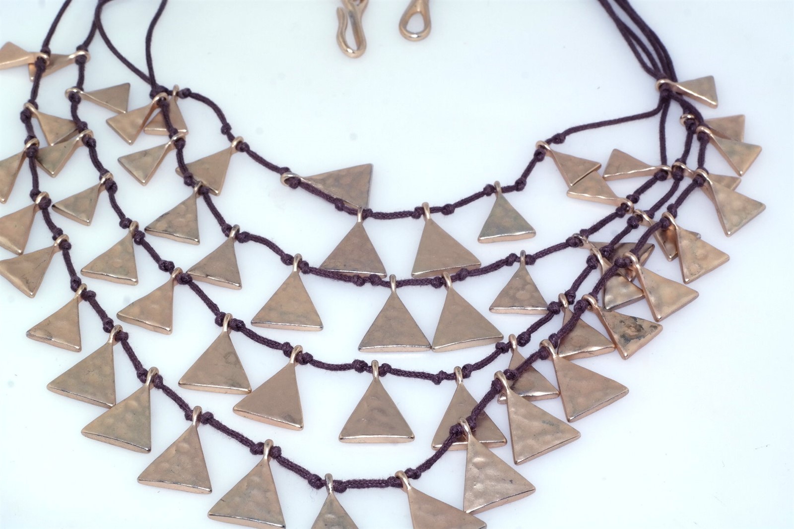 Artisan BIEN FAIT OOAK Brass Triangular Tassel Bib Necklace with pouch