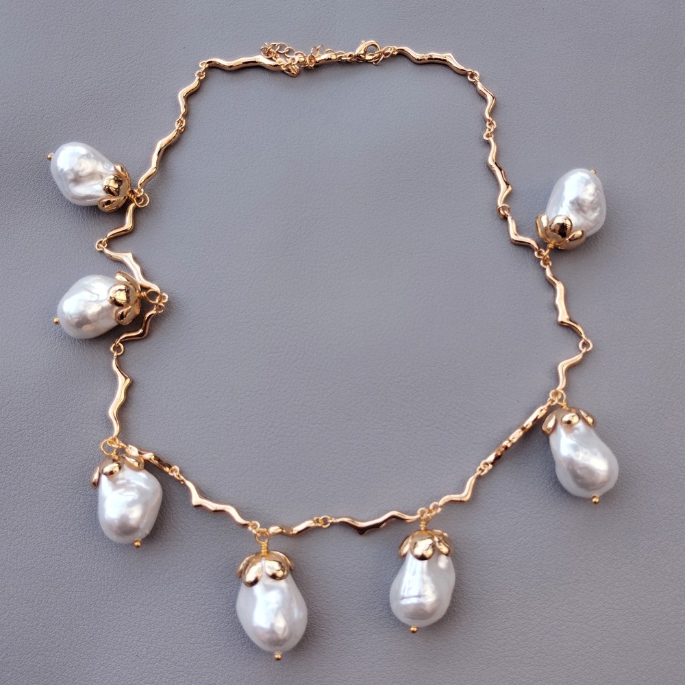 Gold Plated White Sea Shell Pearl Chain Link Necklace Jewelry Gifts Wholesale