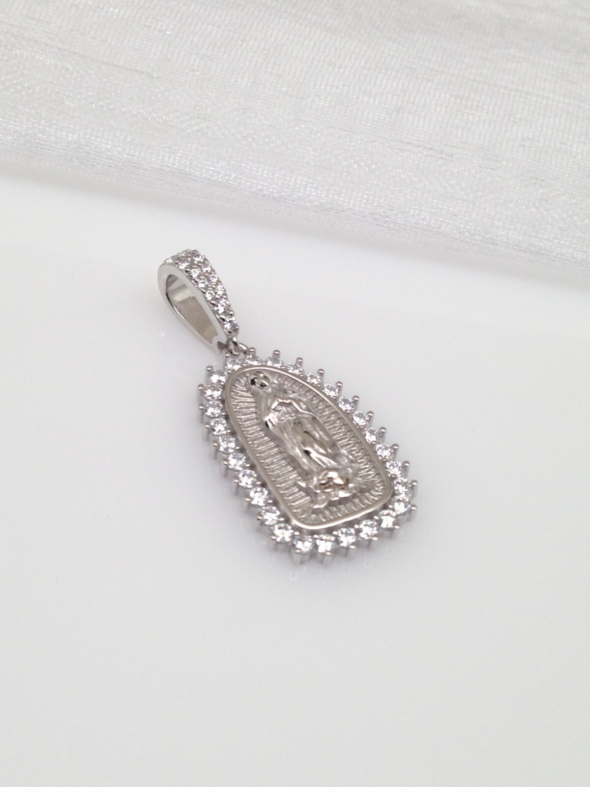 925 Sterling Silver Guadalupe CZ Pendant Women Girls 20mm(0.79″)/32mm(1.26″)