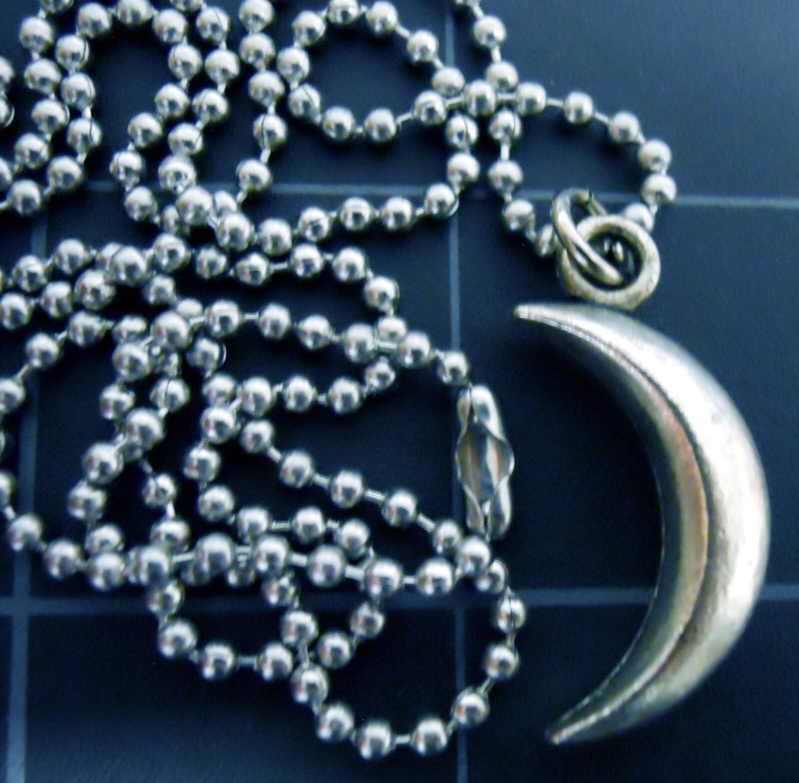 Necklace 3d Quarter Moon Pendant New Waxing Crescent Lunar Goddess Ball Chain