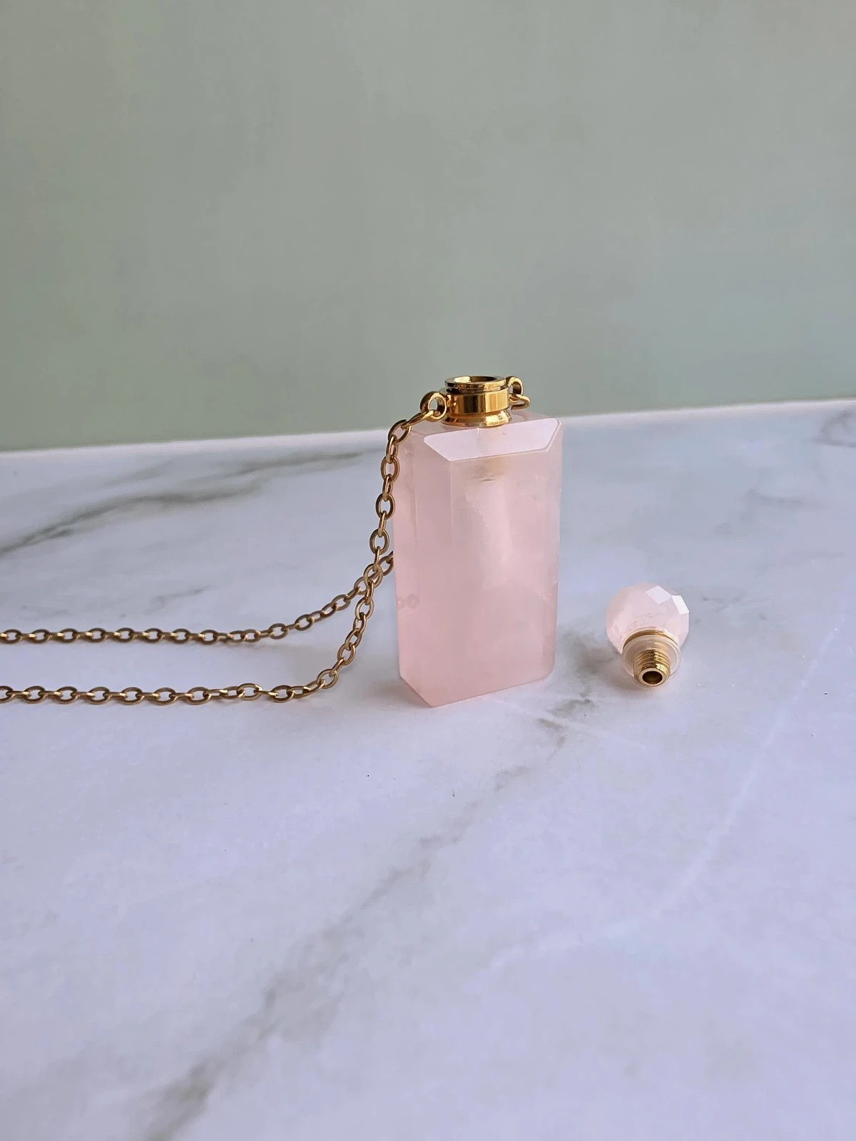 Vial Necklace 14K Gold Plated Perfume Bottle Crystal Pendant Gemstone Gift