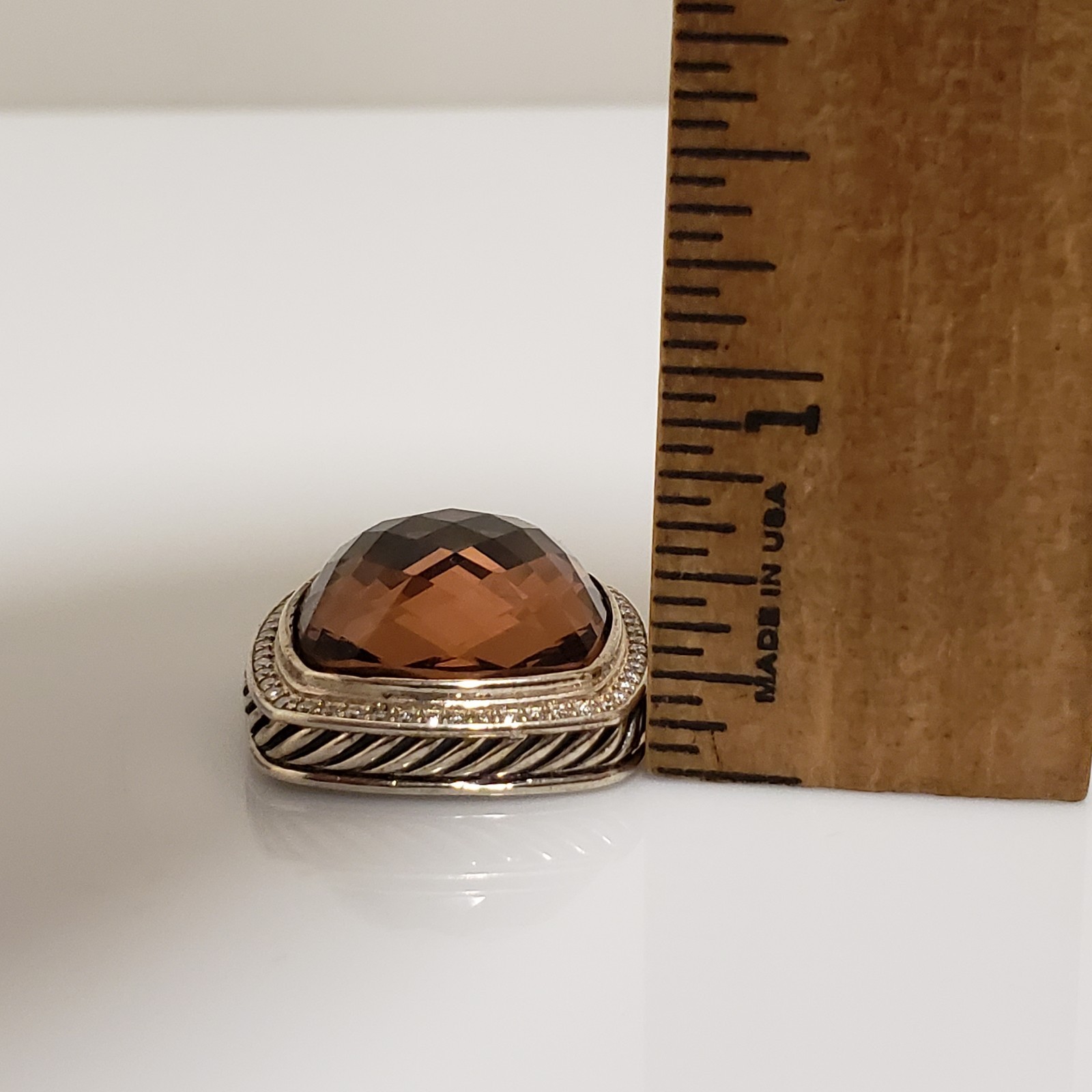 David Yurman Albion Collection Sterling Smoky Quartz Diamond 26mm Pendant .53