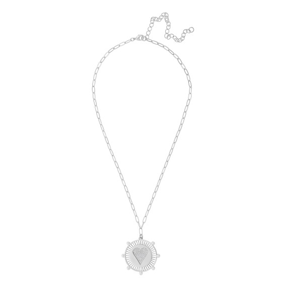 Jennifer Miller 1″ Heart Medallion Necklace (White Gold)