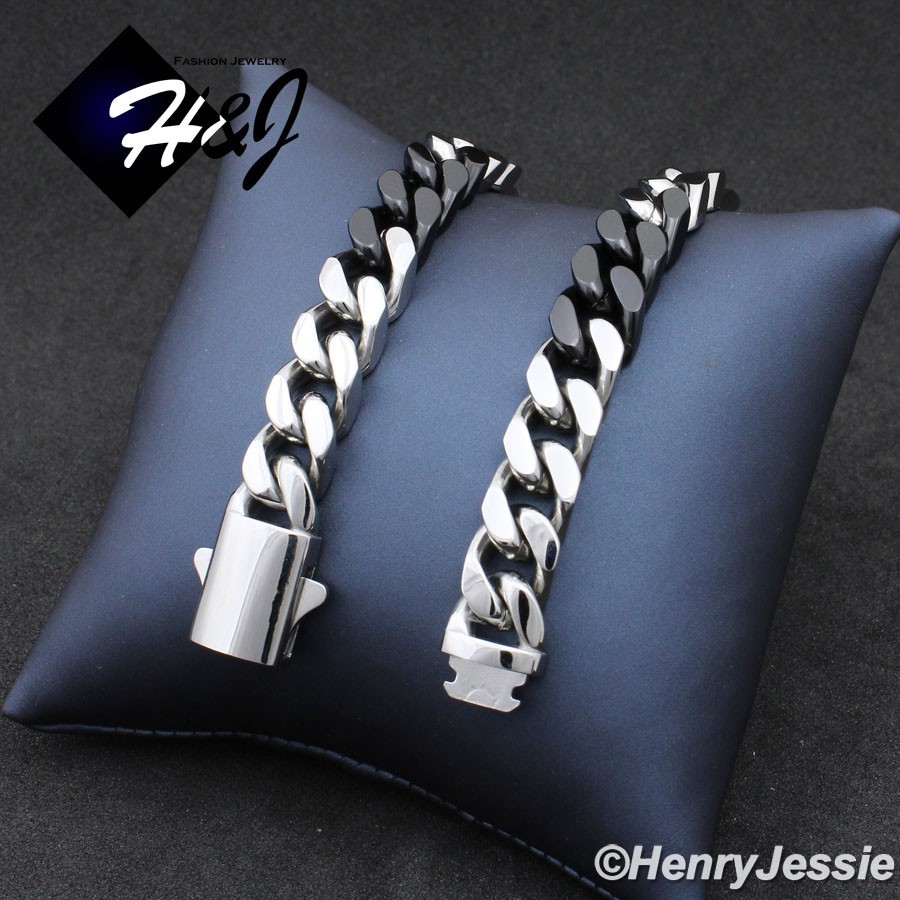 18″-40″MEN Stainless Steel 8.5mm Silver/Black Plated Miami Cuban Necklace*172