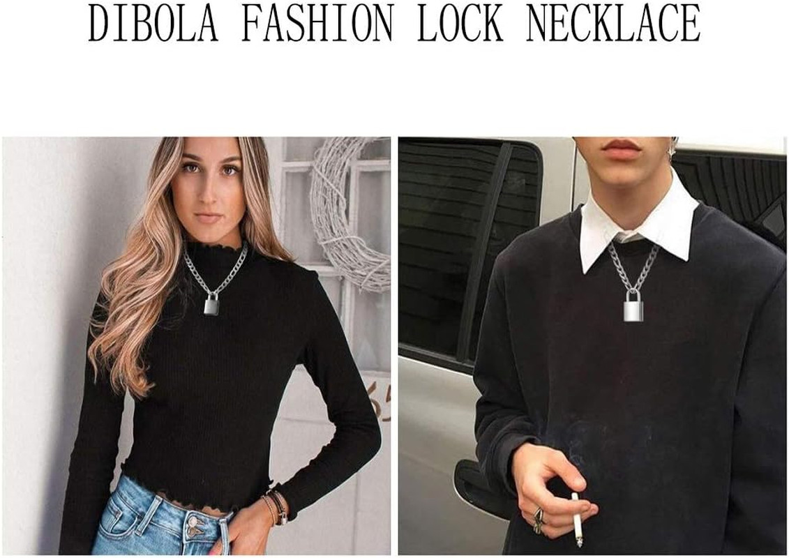 Padlock Necklace Stainless Steel Lock Chain for Men Women Silver 18-24 Inch
