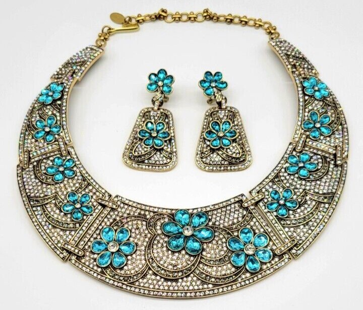 Heidi Daus ‘All That Glitters’ Crystal Floral Hinged Collar + Matching Earrings