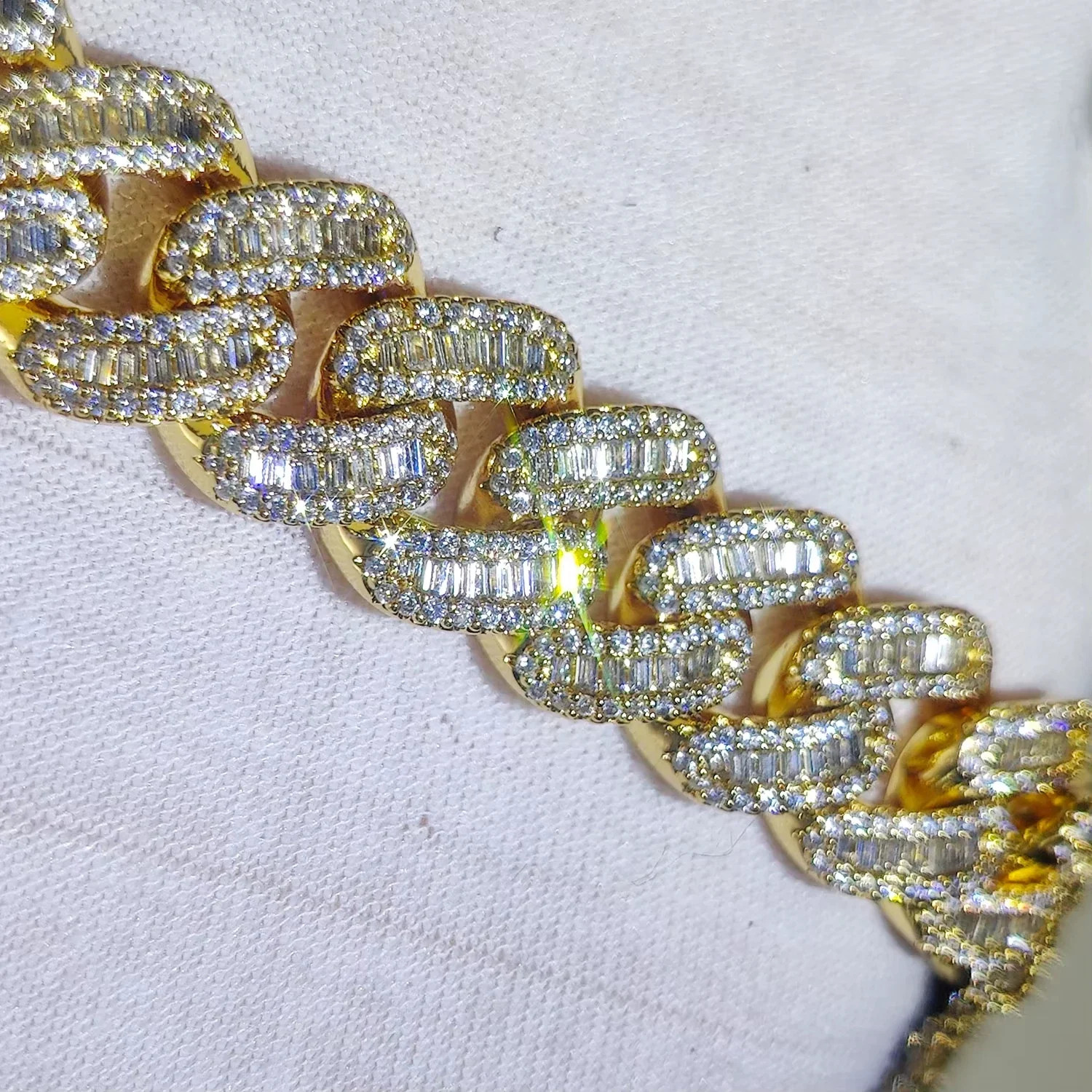 15mm Iced Cuban Link Necklace with Baguette CZ