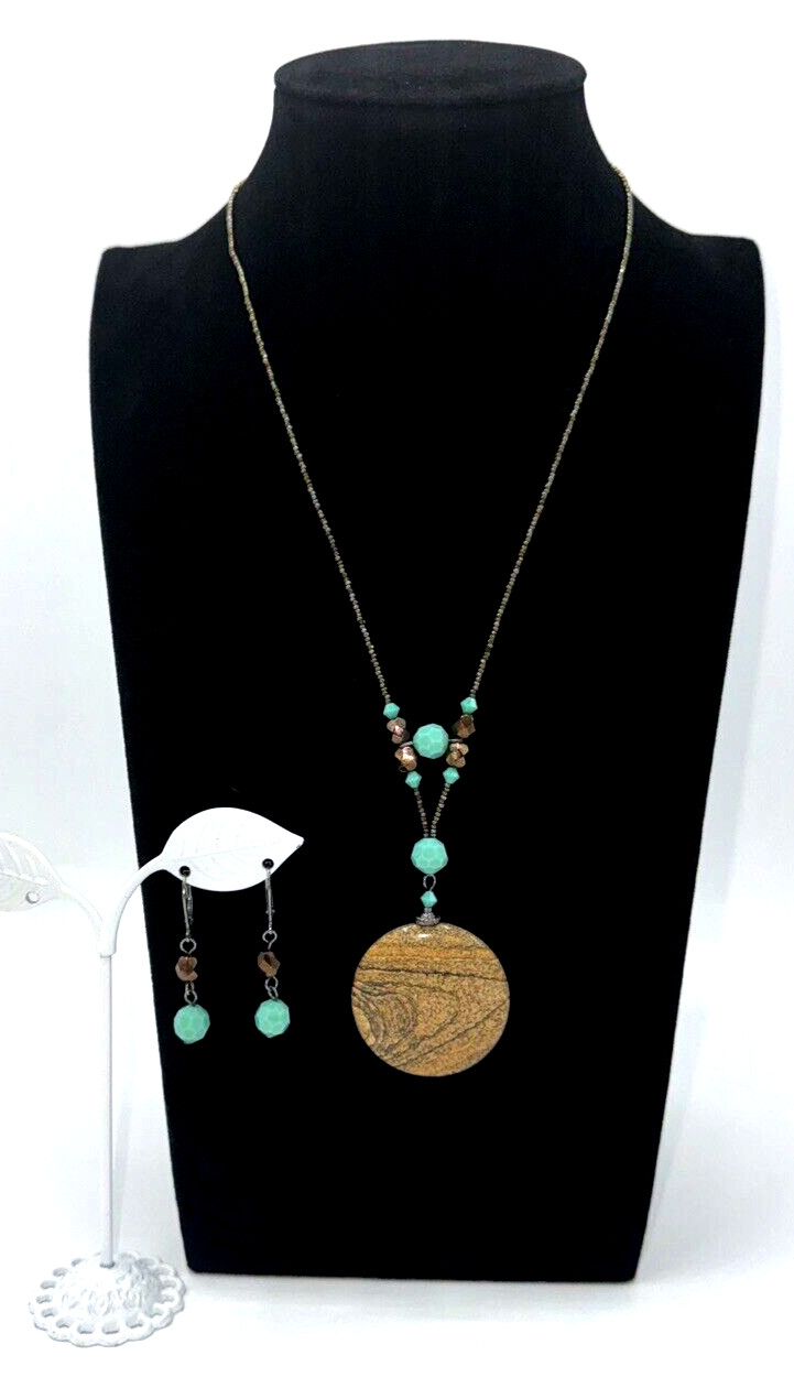 Jasper & Glass Bead Necklace Earrings Set Nickel Lead Free Made In USA Southwest