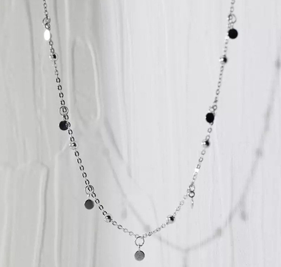 Woman 925 Sterling Silver Plated Station Beads Balls Chain Choker Necklace AC1