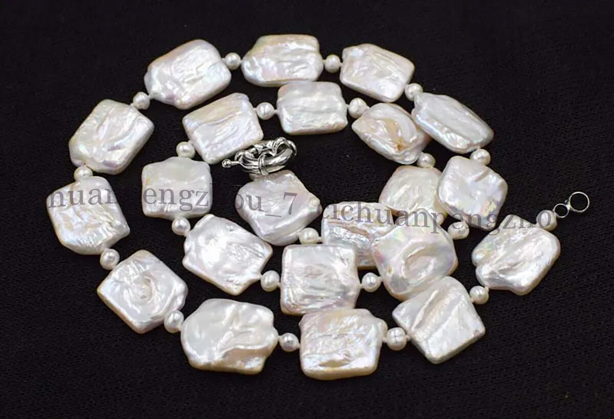 Natural 15x20mm Square Freshwater White Baroque Pearl Beads Necklace 14-36 inch