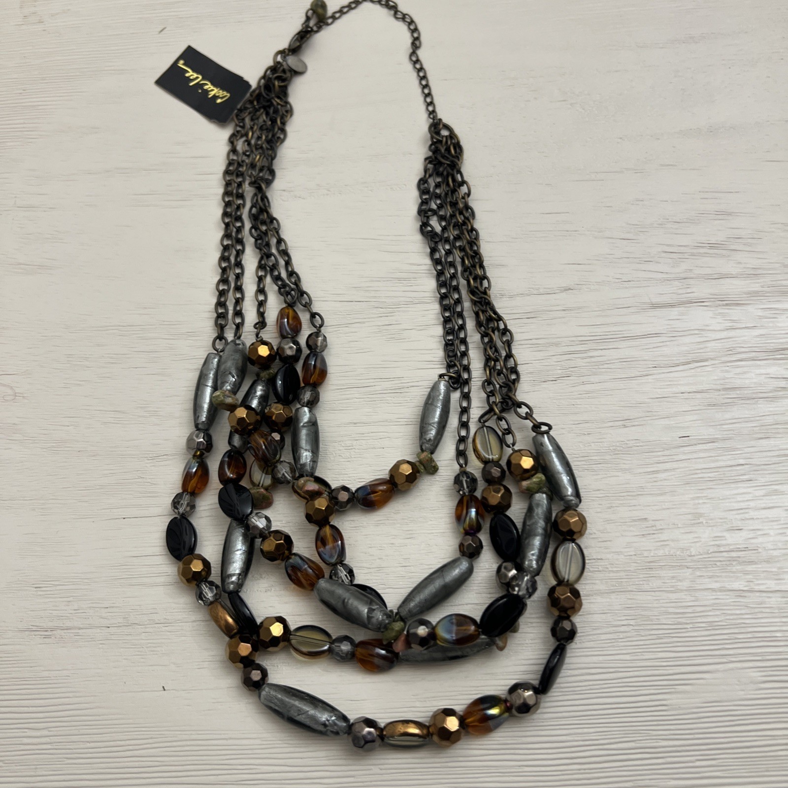 Cookie Lee S 5 layered Glass Beaded, Chain Necklace and Gemstone Chips