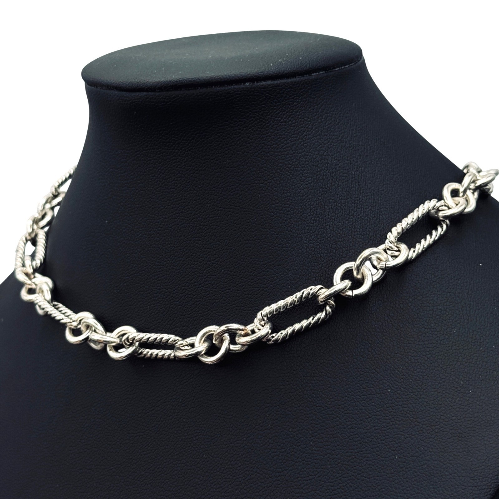 Cable Chain Choker Necklace Silver Tone Links Toggle Clasp 14″