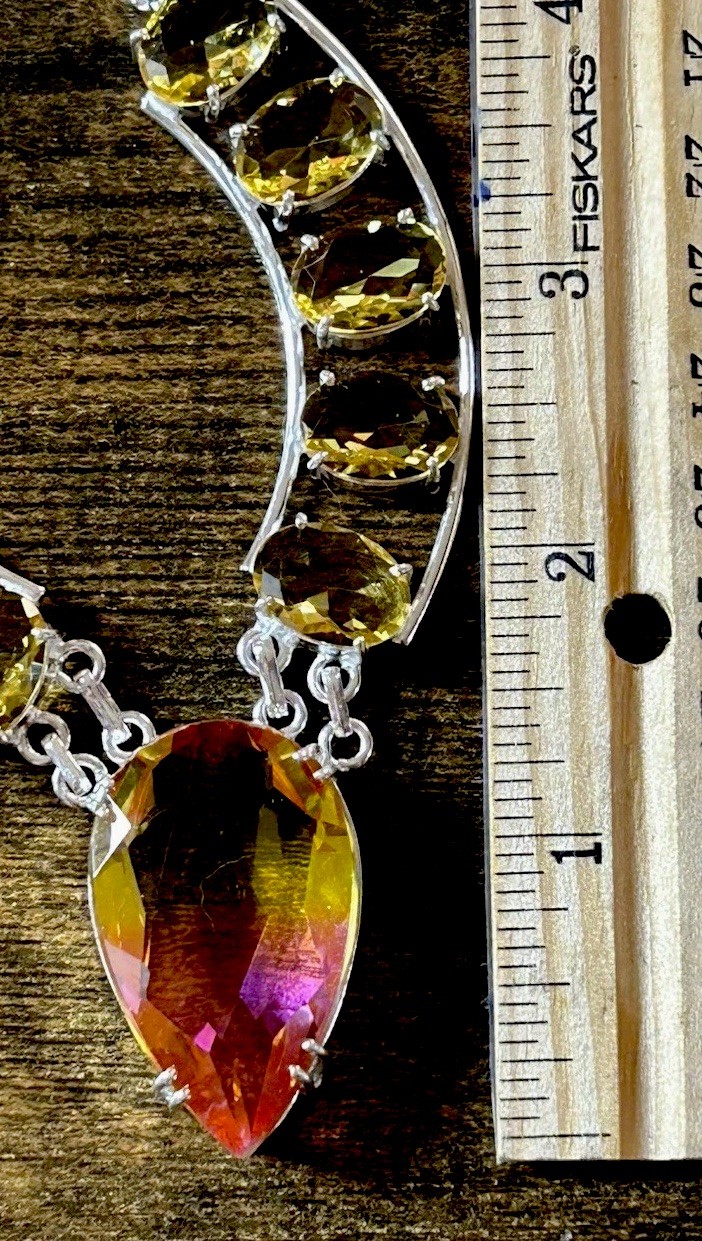 8417. Bi Color Tourmaline Citrine Gemstone 925 Silver Big Necklace 43 Gms