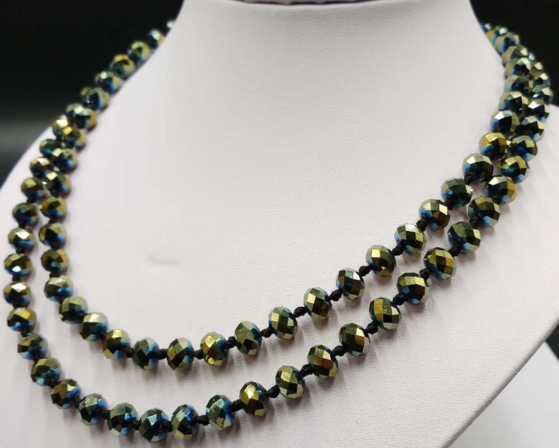 Long 38” 5x8mm Faceted AB Multicolor Crystal Gemstone Rondelle Beads Necklace