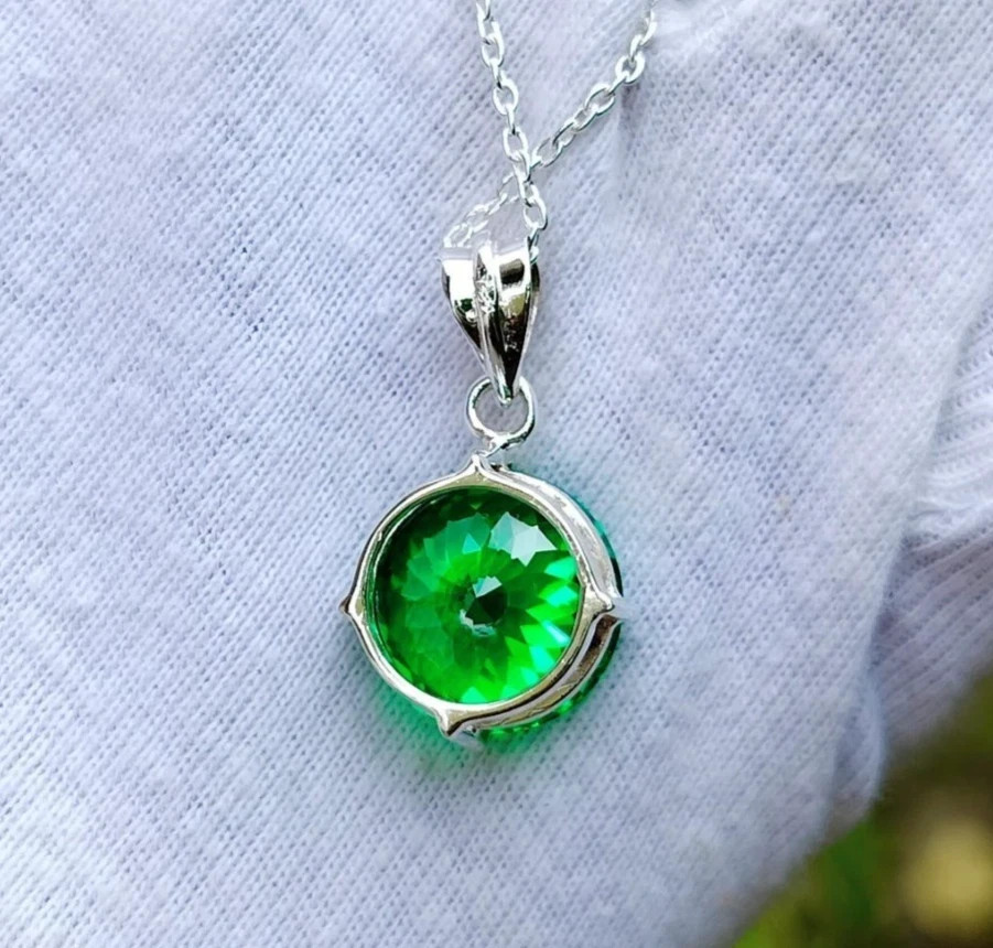 20 Ct Round Cut Green Emerald 925 Solid Silver Pendant Loose Gemstone