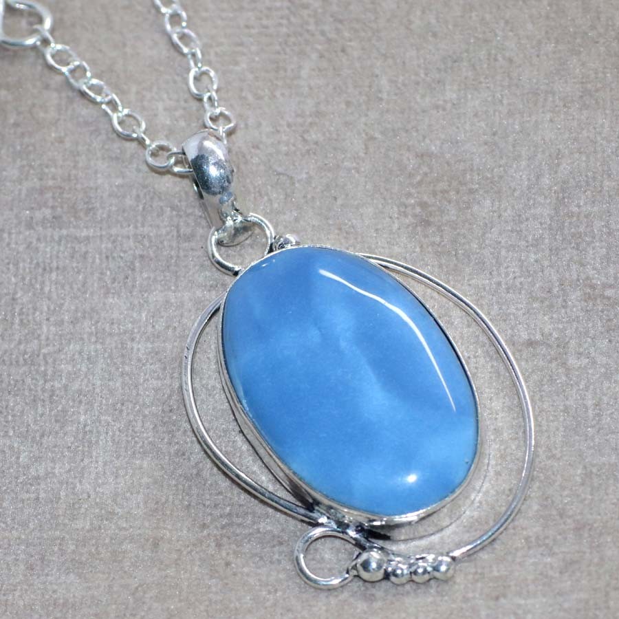 925 Silver Plated Beauty Owyhee Blue Opal Necklace 18″ Elegant Gift Trendy GW