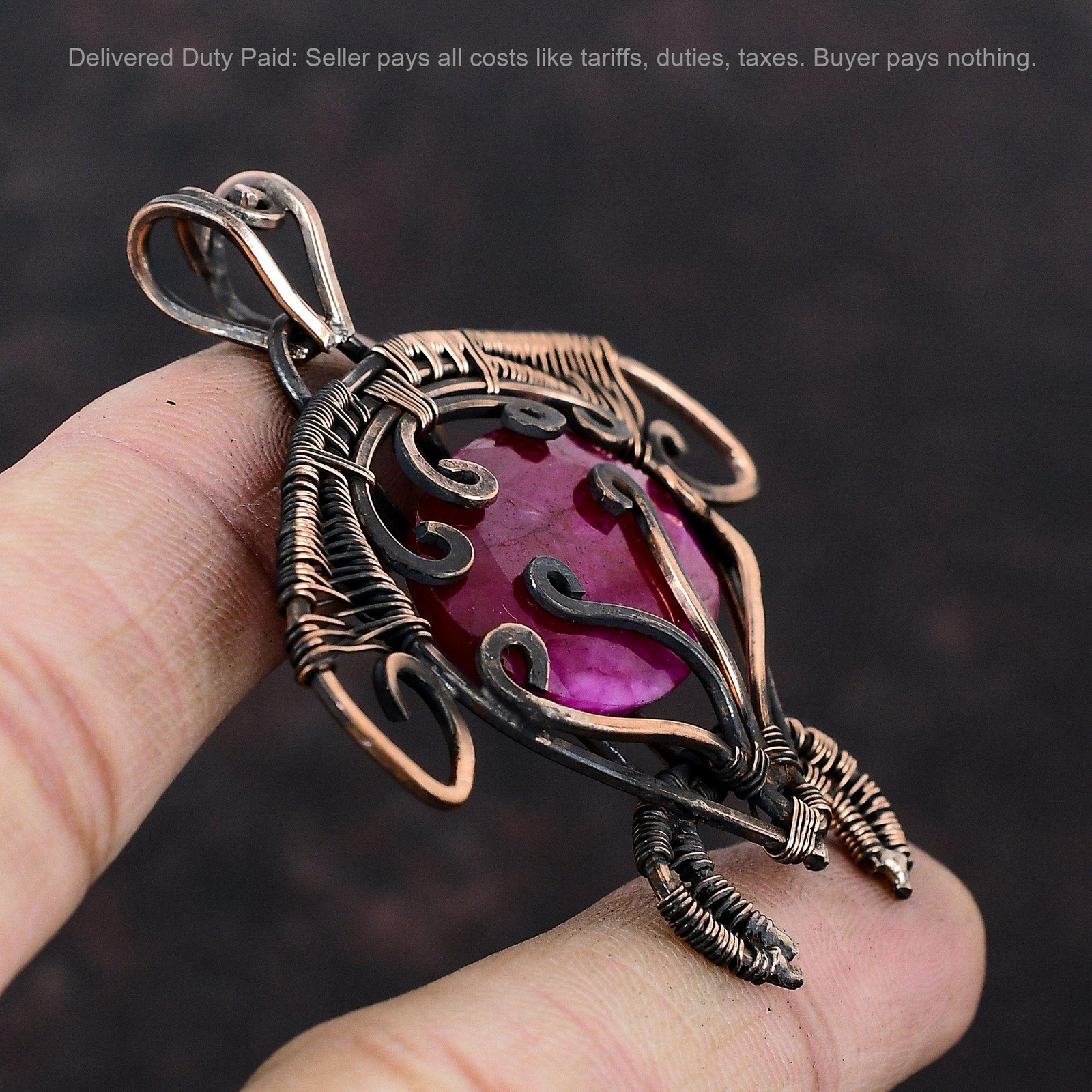 Kashmir Rubi Gemstone Copper Artisan Daughter Wire Wrapped Tortoise New Pendant