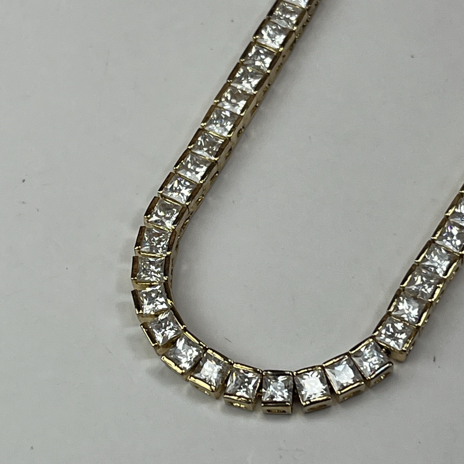 Tennis Chain 16.5” 925 Sterling Silver Clear Simulated CZ Necklace Gold Tone