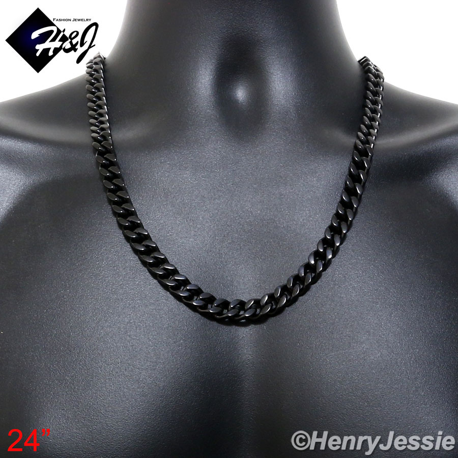 18-40″MEN Stainless Steel HEAVY WIDE 11mm Black Plated Cuban Curb Chain Necklace