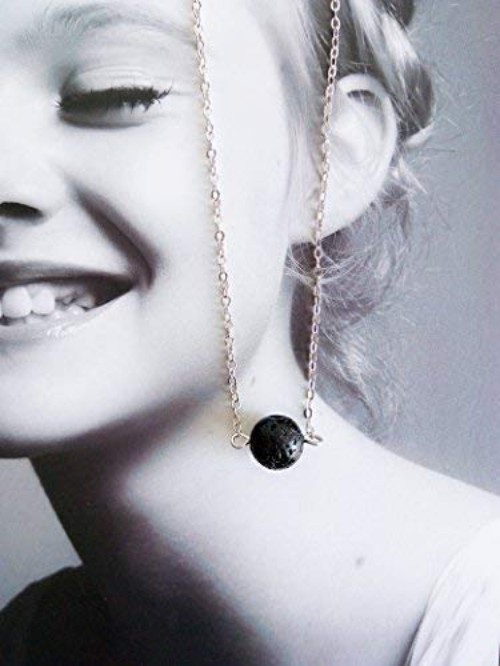 Stylish Lava Rock Aromatherapy Pendant Necklace in Silver and Black Design