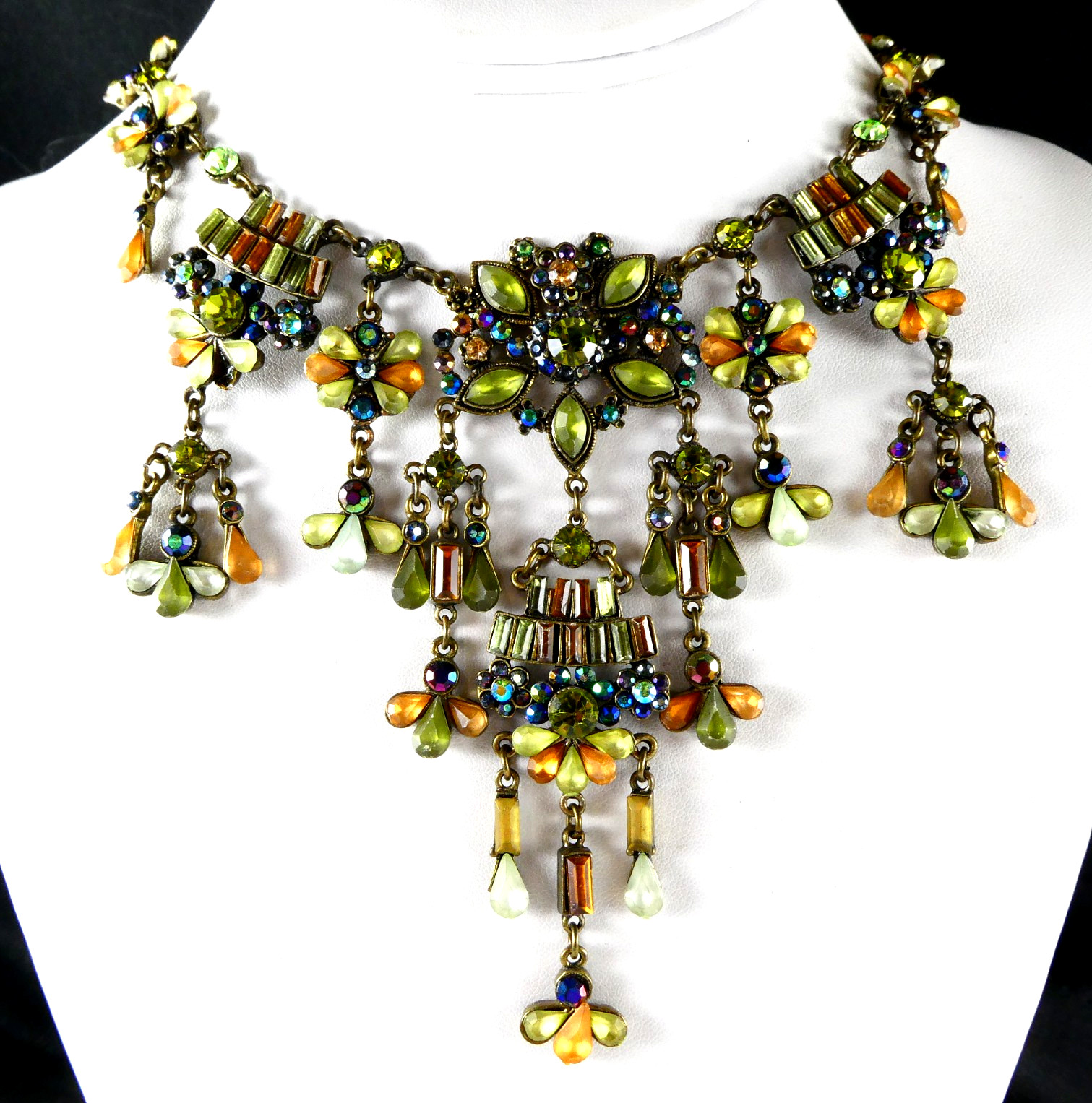 Pretty Bib Style Necklace Multi Color Designer Quality Brass Tone