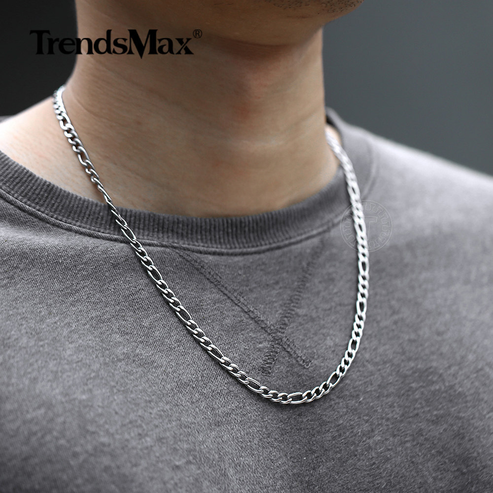 5mm 16-30″ Silver Stainless Steel Figaro Chain Necklace Choker Men Women Jewelry