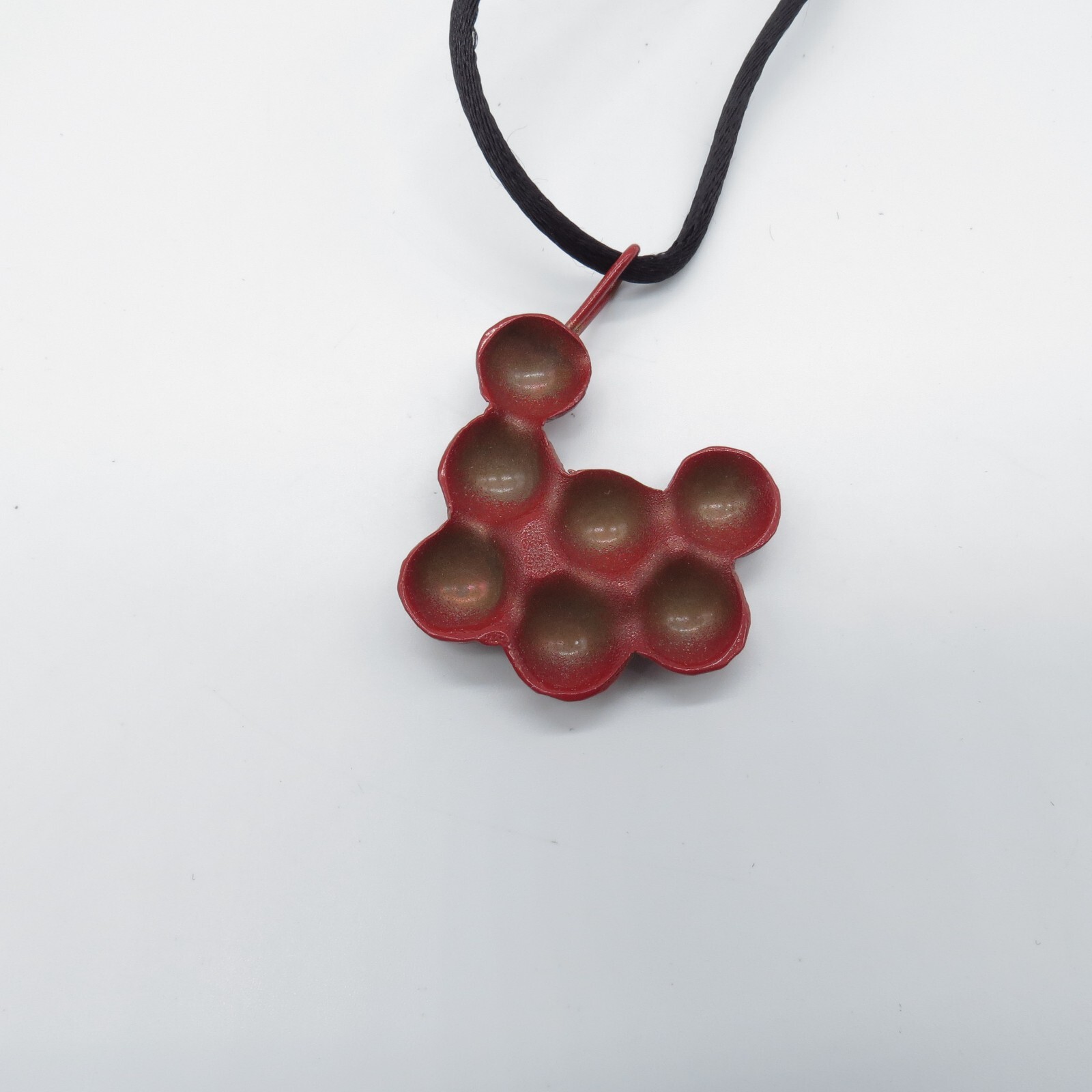 Berry Cluster Metal Pendant Necklace Funky Black Cord Sterling Silver Clasp 18″