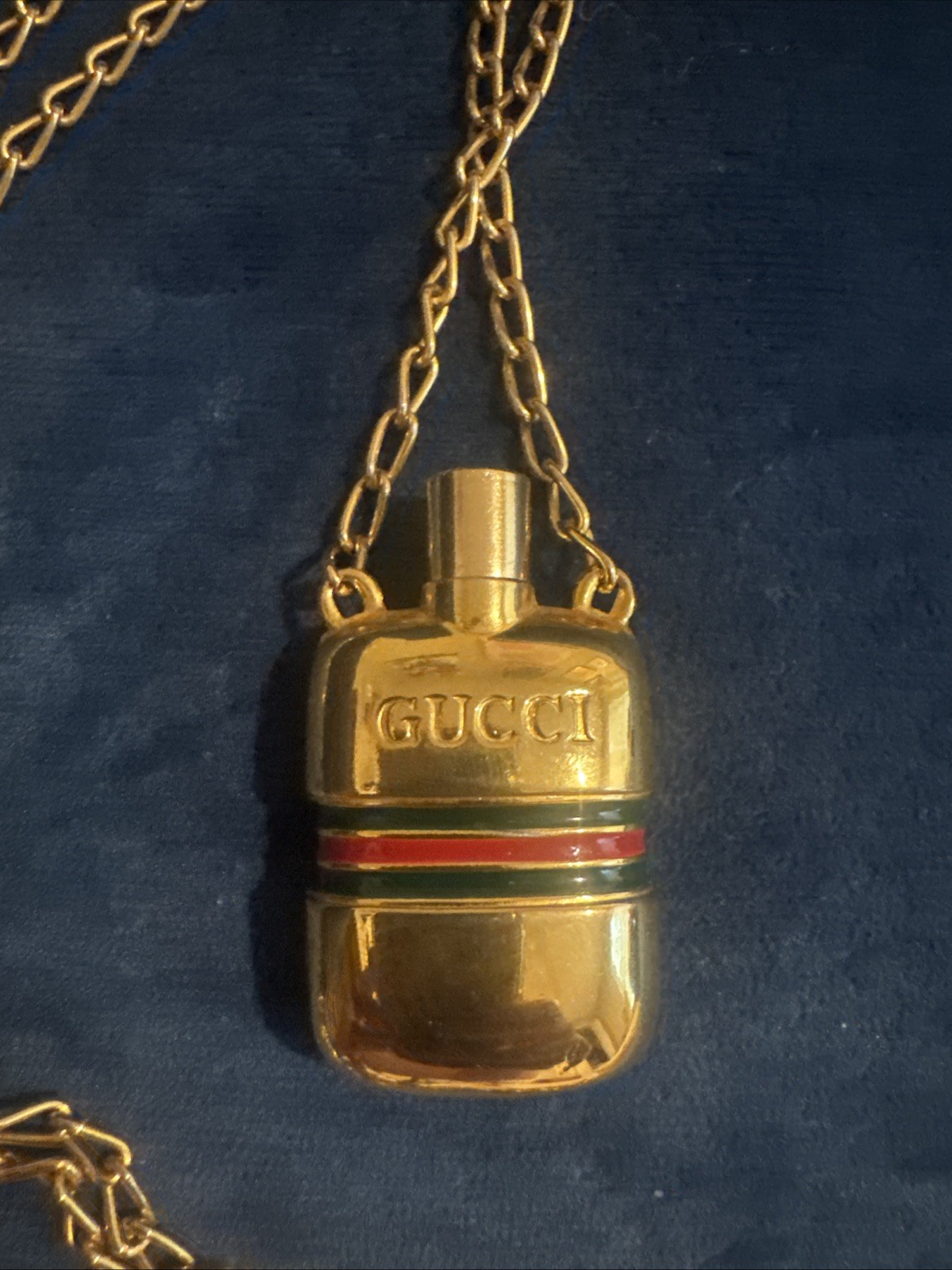 Gucci Vintage Logos Perfume Bottle Motif Gold Chain Necklace – RARE!