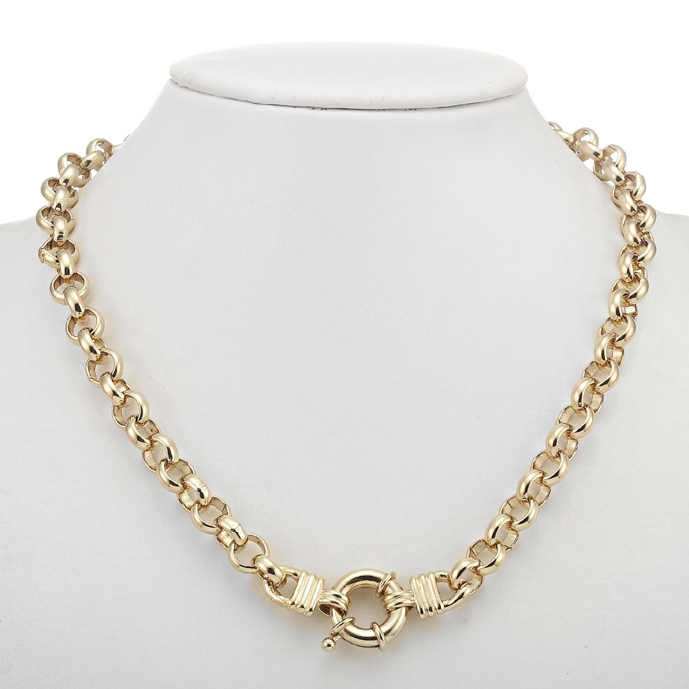 18K GL Solid Thick Belcher Yellow Gold Necklace & Antique Style Lifebuoy Clasp