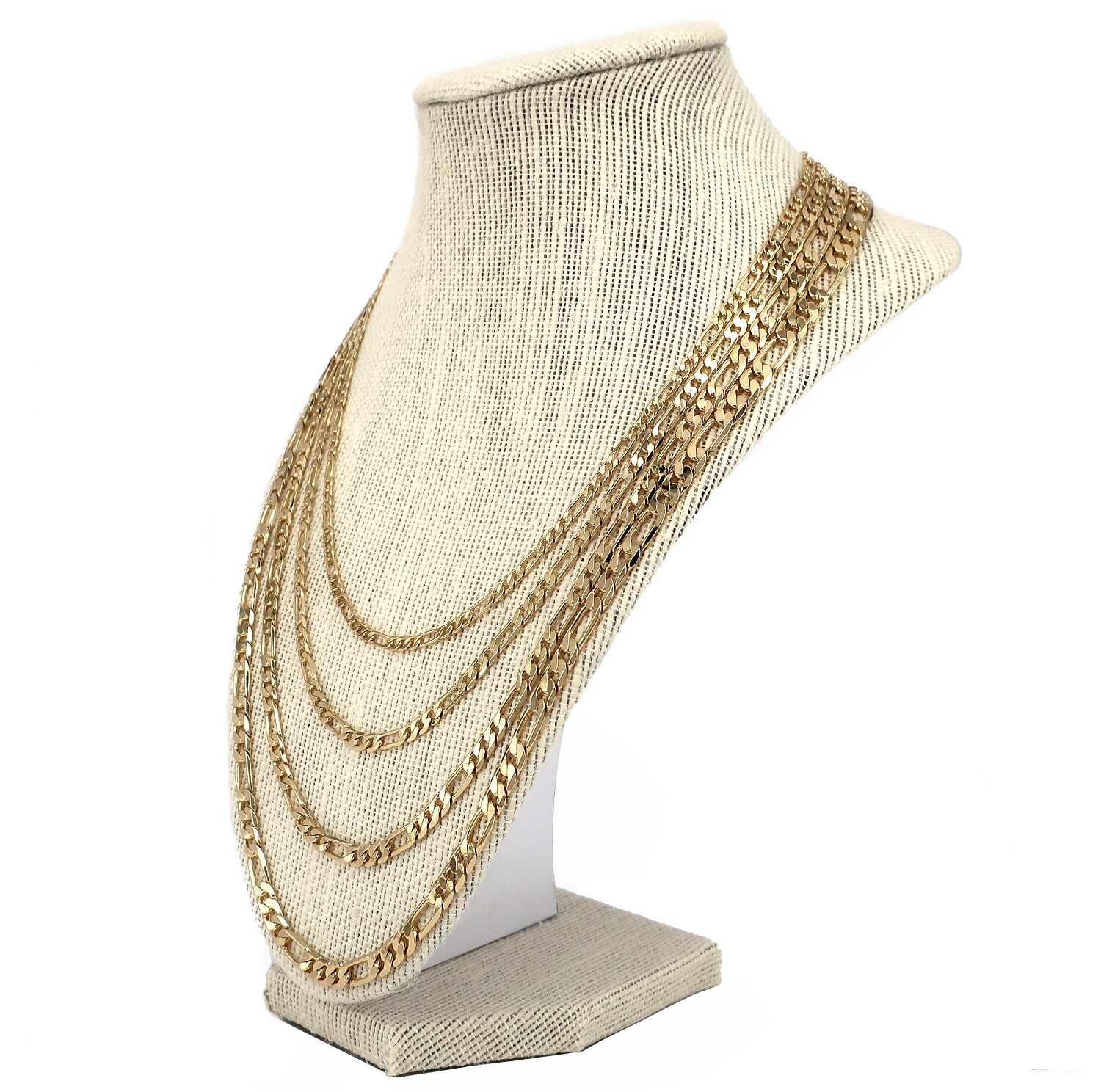 14k Italian Figaro Link Chain Necklace 3mm to 6mm Gold Plated 18″, 20″, 24″, 30″