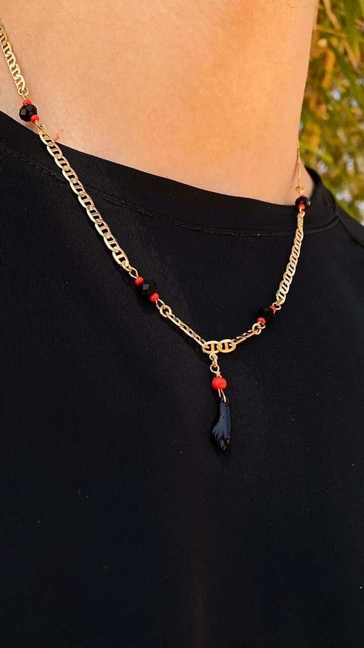 Necklace Azabache 20″ Mariner Chain 14K Gold Filled Womens Mens Adults Cadena