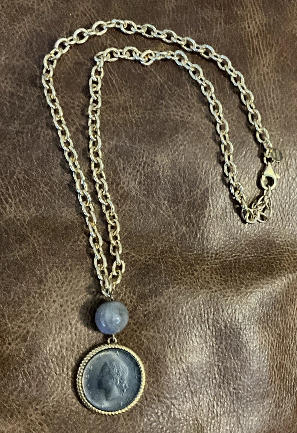 Bellezza Bronze 20 Lira Coin 1980 Bronze Rolo & Rosary Link Necklace – New