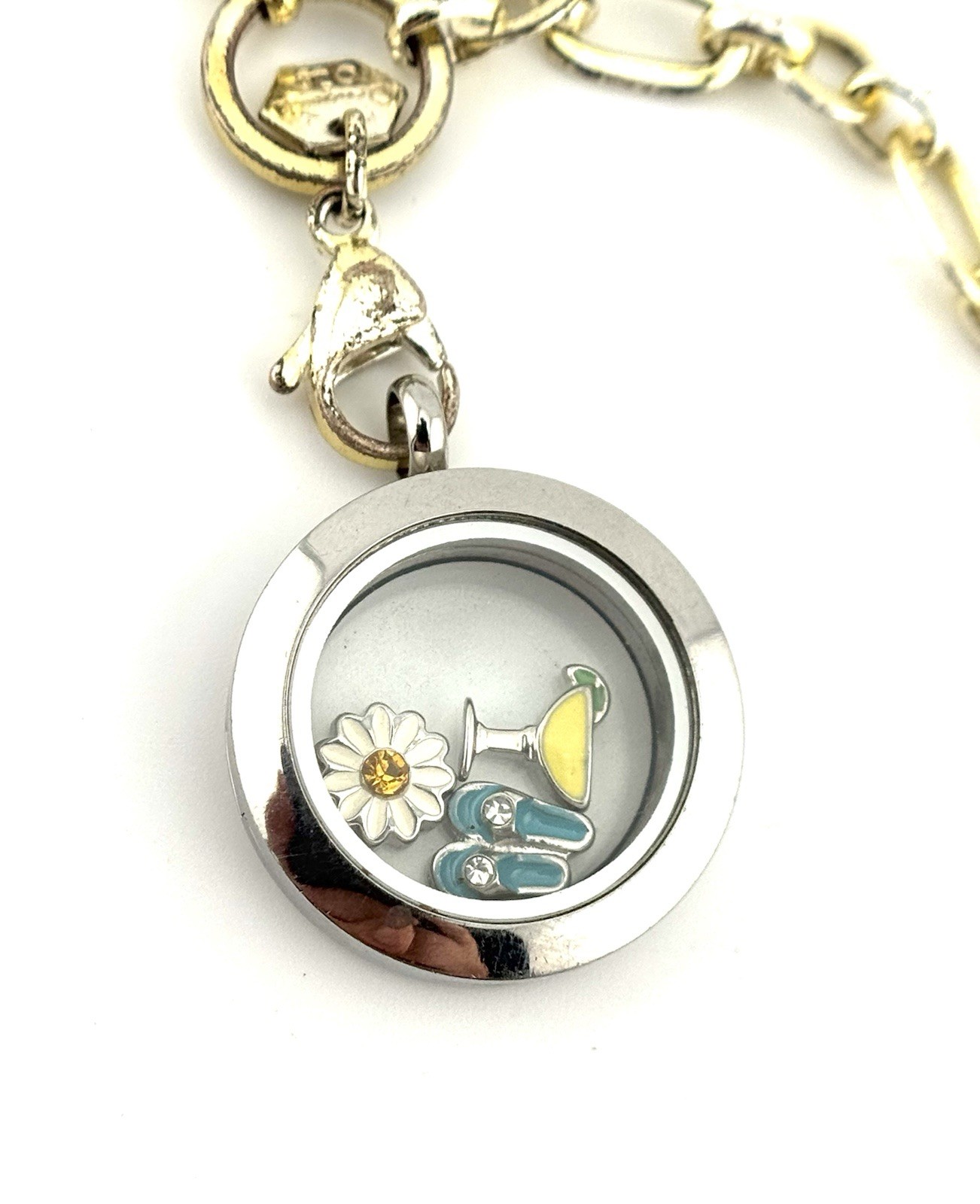 Origami Owl Living Locket Necklace Floating Charm Daisy Margarita Flip Flops￼