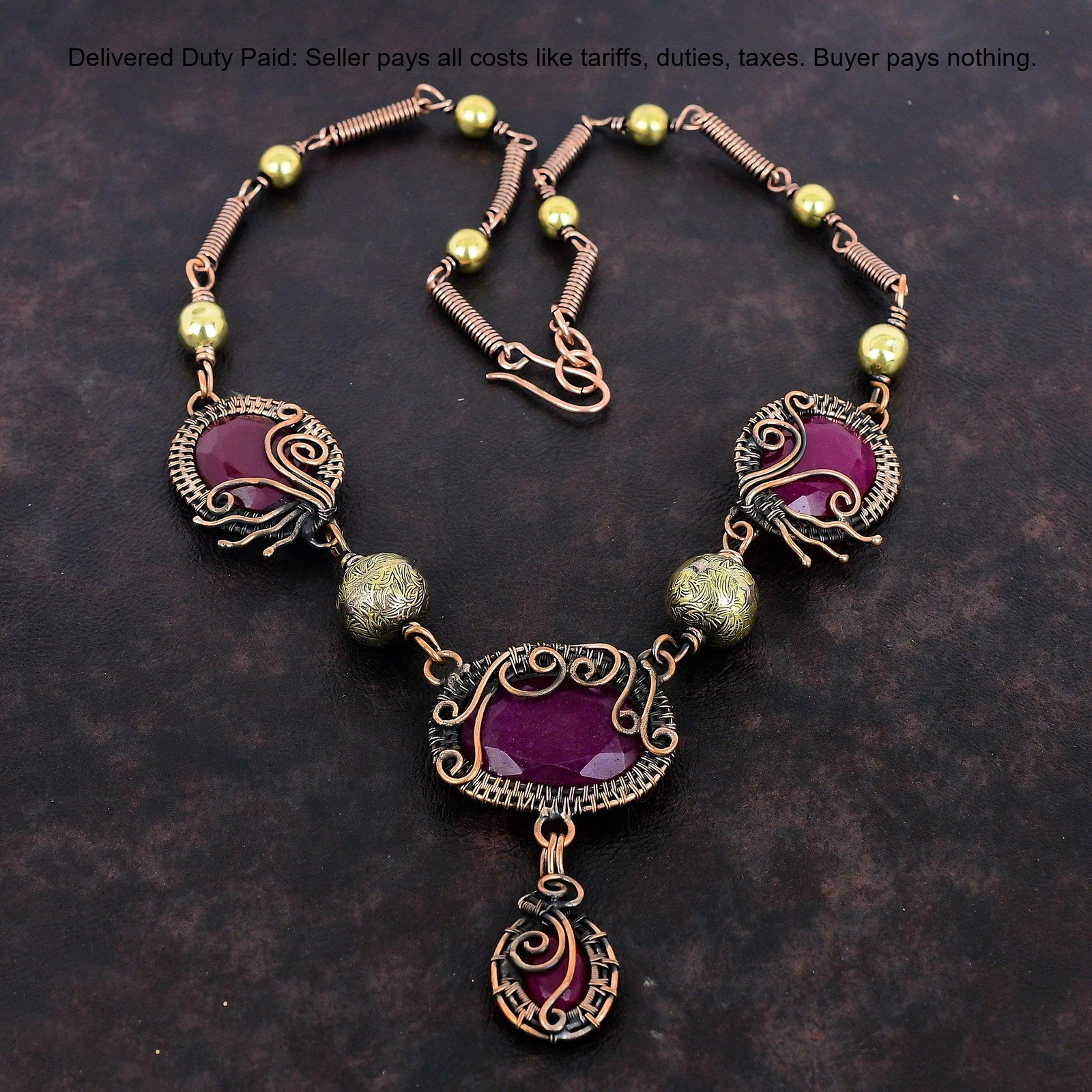 Copper Kashmir Rubi Gemstone Chain Mother’s Day Wire Wrapped Necklace Jewelry