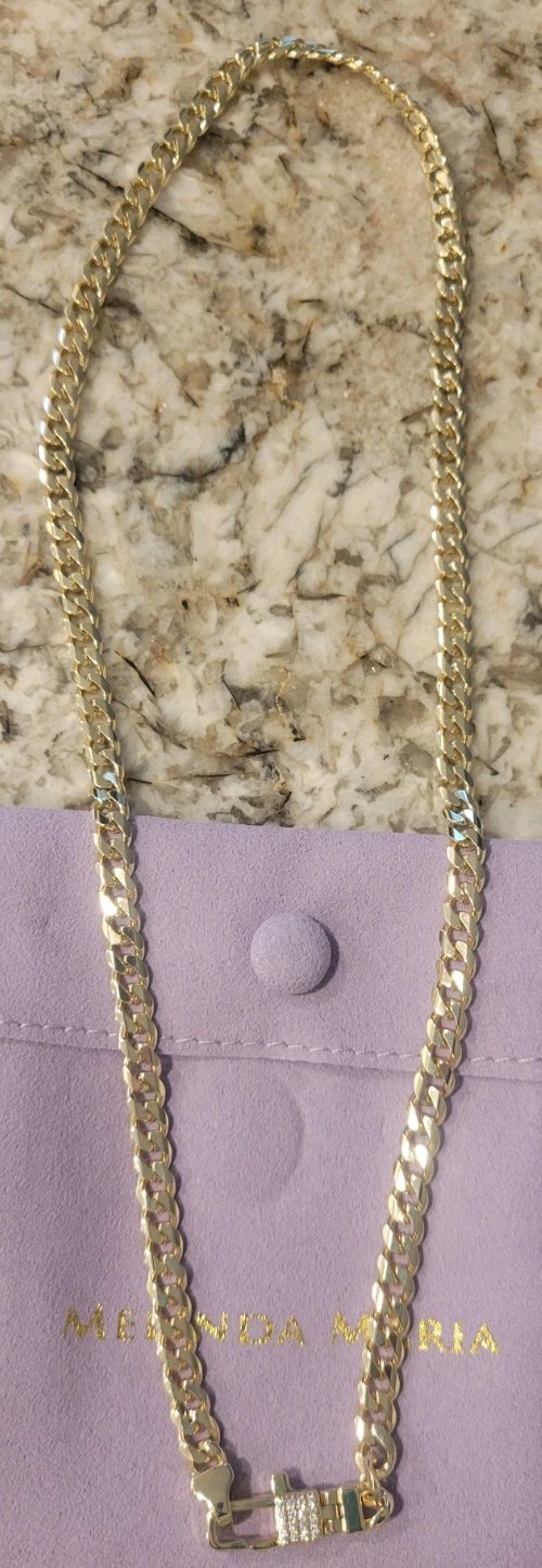 Melinda Maria Julian Pave Lock Chain Necklace Gold Diamondettes NWT Dust Bag