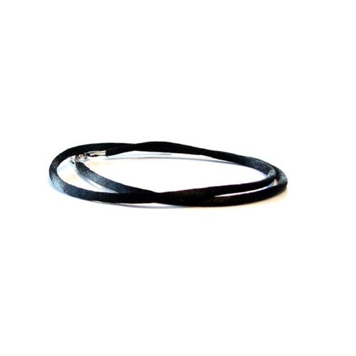 Black Silk Satin Cord Silver Clasp Necklace 14″ 16″ 18″ 20″ 22″ 24″ 30″ 36″ 40″